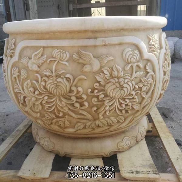 石雕魚缸花盆青石仿古圓形庭院戶外室內外招財（5）