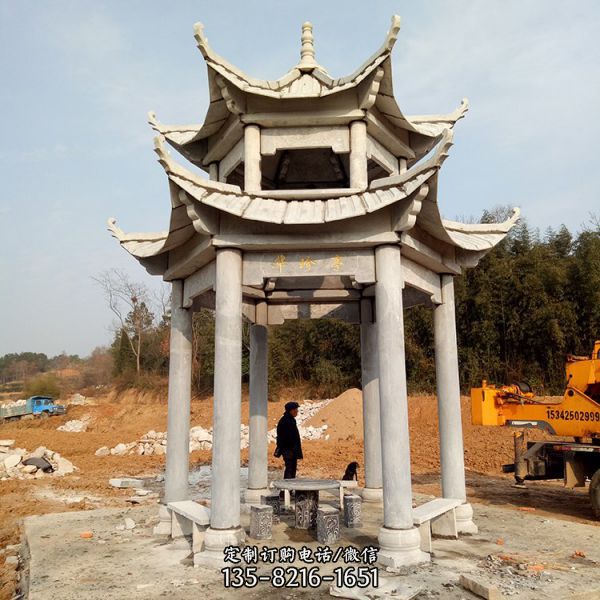 公園戶外大理石石雕園林景觀雙層六角涼亭雕塑
