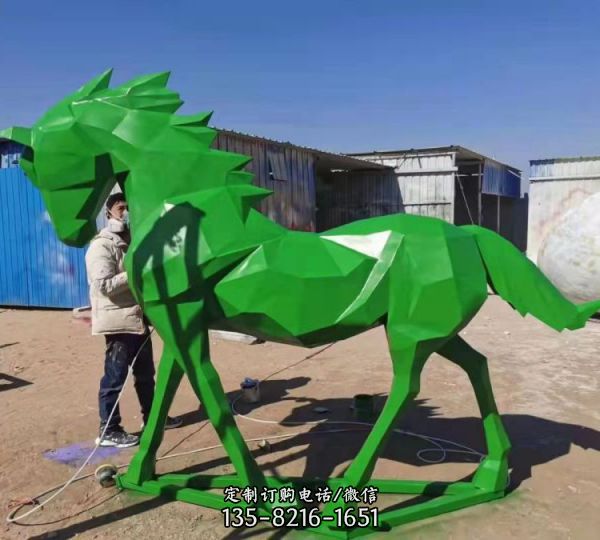 園林景觀造景裝飾品擺件大型玻璃鋼動物幾何抽象馬雕塑（3）
