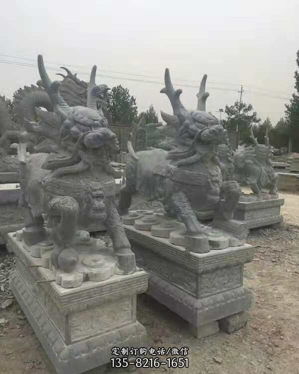 陵園大型大理石石雕麒麟雕塑