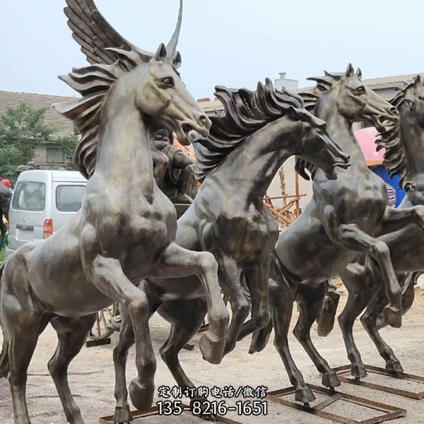 玻璃鋼仿銅戶外園林大型駿馬奔馬雕塑（2）