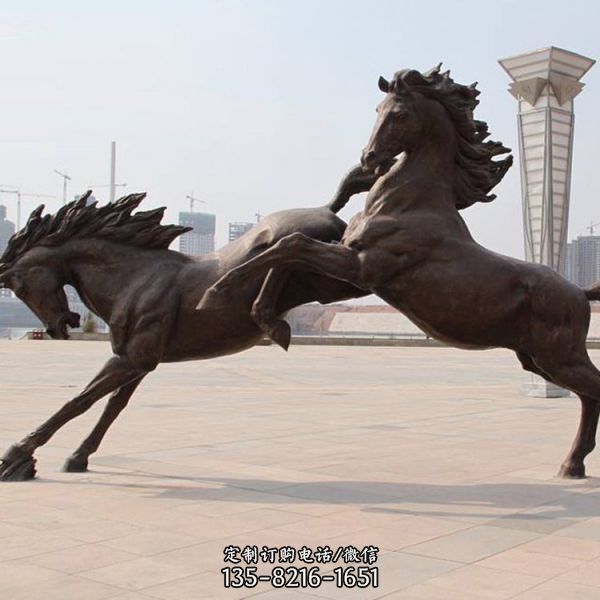 玻璃鋼仿銅戶外園林大型駿馬奔馬雕塑（5）