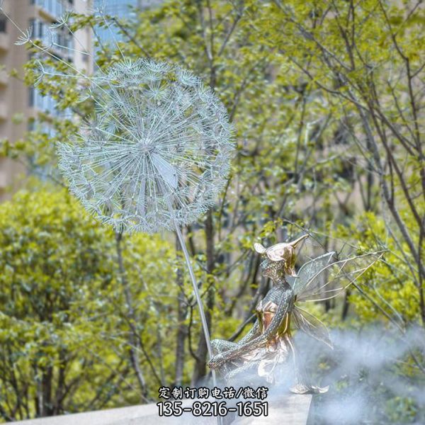 城市中心夜景不銹鋼蒲公英雕塑仿真鏤空工藝品雕塑（4）