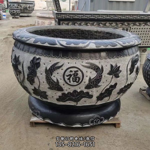 青石仿古荷花缸家用養(yǎng)魚石雕缸（1）