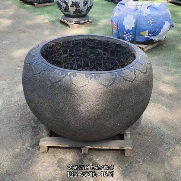 青石仿古荷花缸家用養(yǎng)魚石雕缸（3）