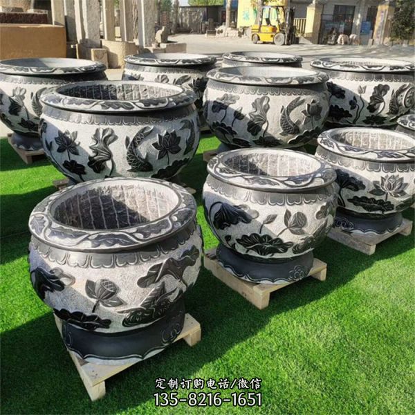 青石仿古荷花缸家用養(yǎng)魚石雕缸（4）