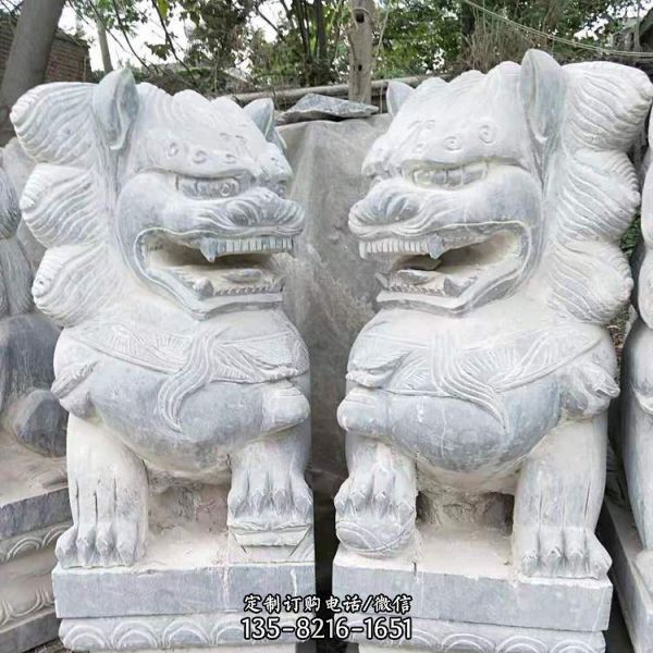 門口鎮宅石獅子  招財石獅子雕刻擺件（2）