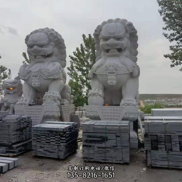 門口鎮宅石獅子  招財石獅子雕刻擺件（1）