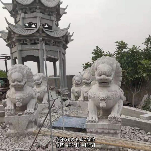 門口鎮宅石獅子  招財石獅子雕刻擺件（4）