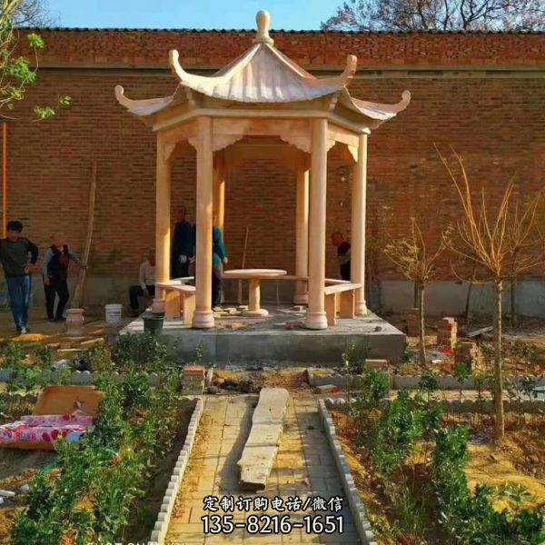 別墅庭院小區(qū)乘涼裝飾晚霞紅中式六角亭子（1）