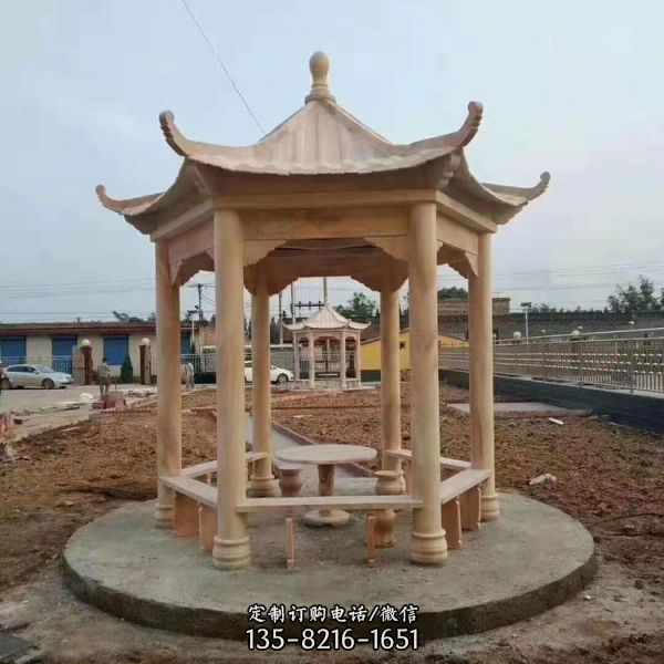 別墅庭院小區(qū)乘涼裝飾晚霞紅中式六角亭子（3）
