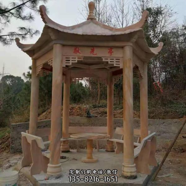別墅庭院小區(qū)乘涼裝飾晚霞紅中式六角亭子（2）
