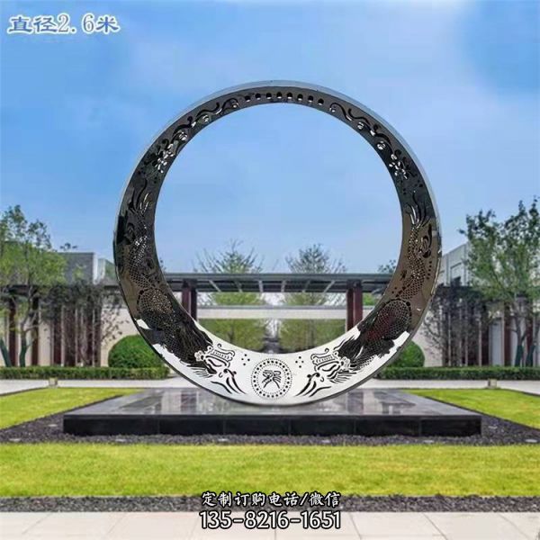 不銹鋼圓環鏤空發光景觀圓環雕塑（2）