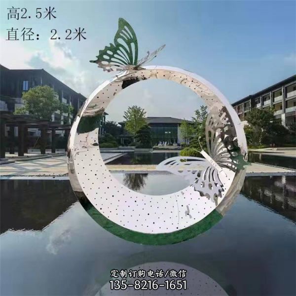 不銹鋼圓環鏤空發光景觀圓環雕塑（3）