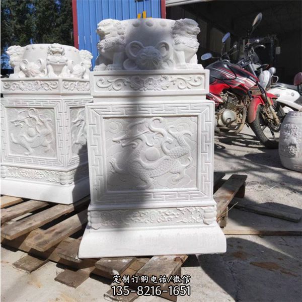仿古建園林漢白玉浮雕獅子門墩石（2）