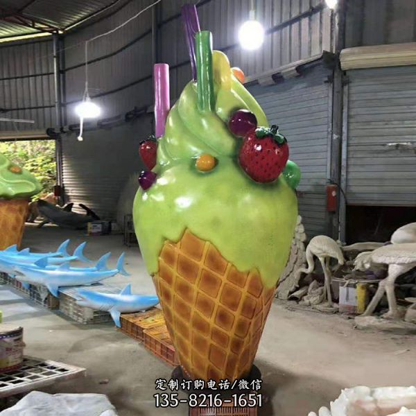 玻璃鋼發(fā)光雕塑美陳裝飾冰淇淋蘑菇造型雕塑（4）