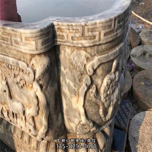 庭院青石仿古魚缸 漢白玉圓形石缸（4）