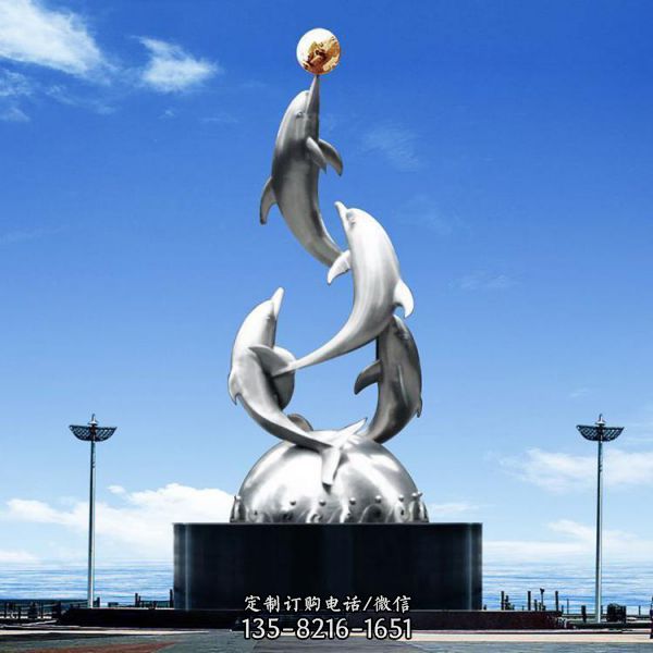 鏡面不銹鋼海豚雕塑制作 城市廣場(chǎng)地產(chǎn)擺件