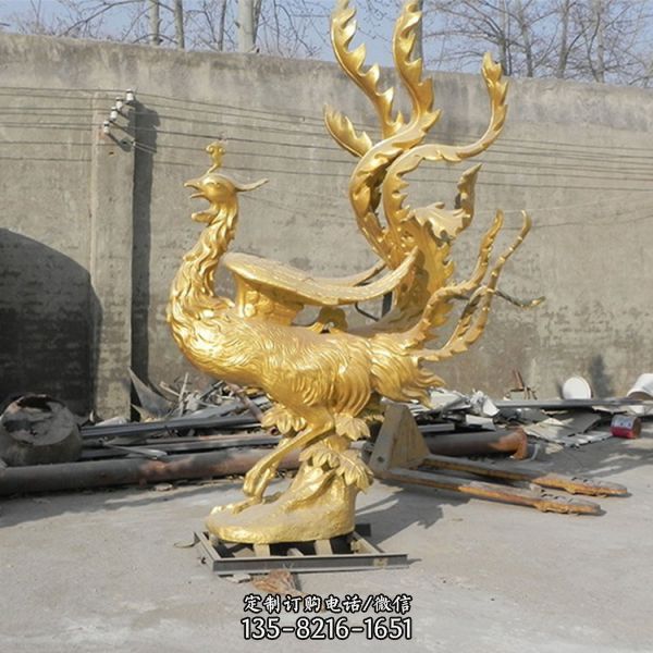 廣場擺放黃銅鑄造神鳥鳳凰雕塑（2）