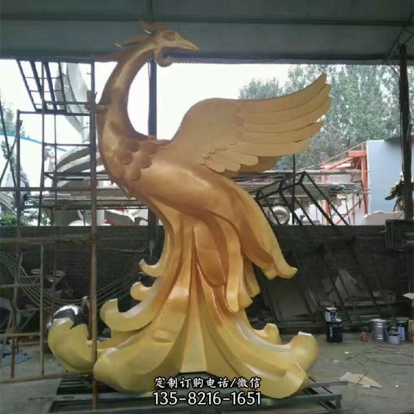 廣場擺放黃銅鑄造神鳥鳳凰雕塑（4）