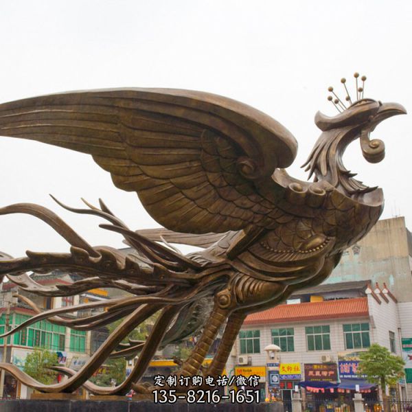 廣場擺放黃銅鑄造神鳥鳳凰雕塑（5）