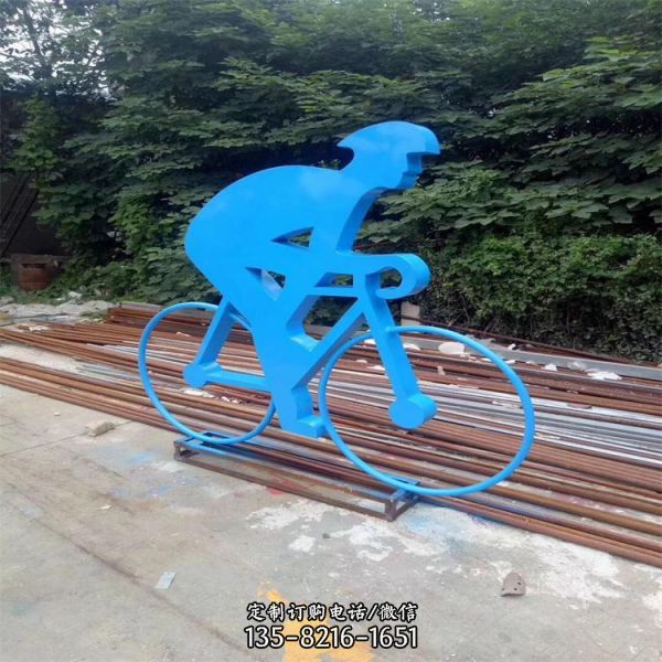校園不銹鋼鐵藝騎自行車運動主題人物雕塑（3）