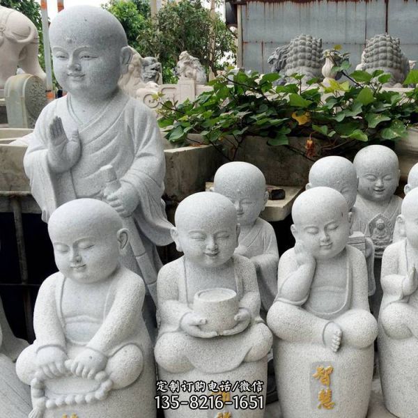 特色石雕寺廟小沙彌 圓雕石頭小和尚 雕塑