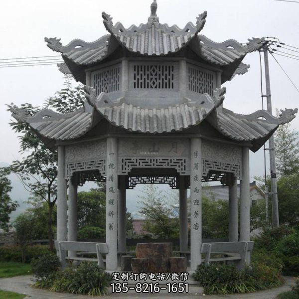 景區石涼亭漢白玉石亭子石雕涼亭雕塑（3）