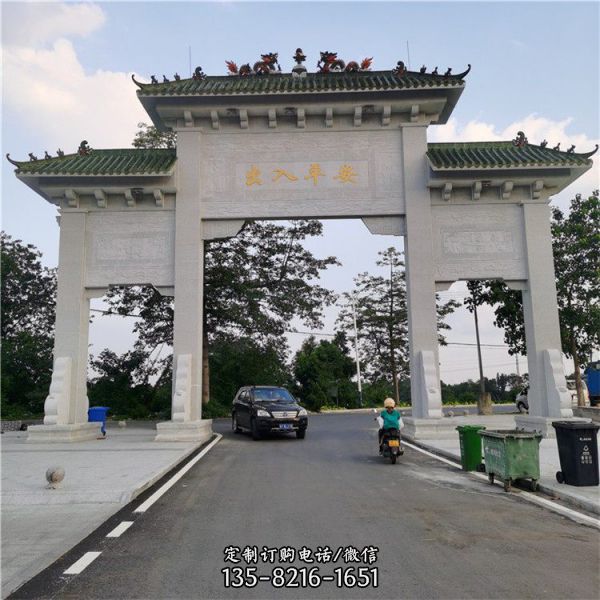 新農(nóng)村石雕石牌樓寺廟景區(qū)入口石門樓牌坊雕塑