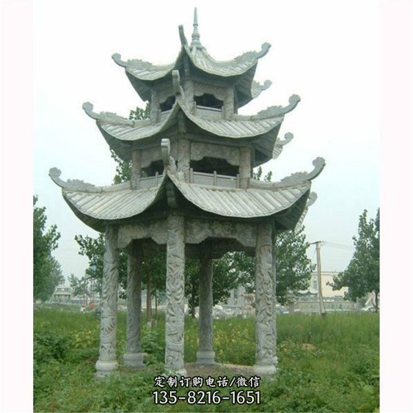 單層石涼亭 六角盤龍柱石雕涼亭雕塑（4）