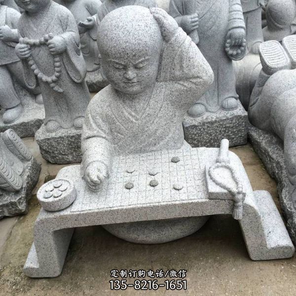 戶外園林大理石石雕思考下棋的小沙彌小和尚
