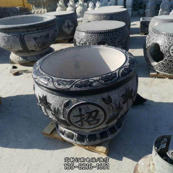 別墅花園景觀裝飾品 中式老石槽魚缸雕塑（2）