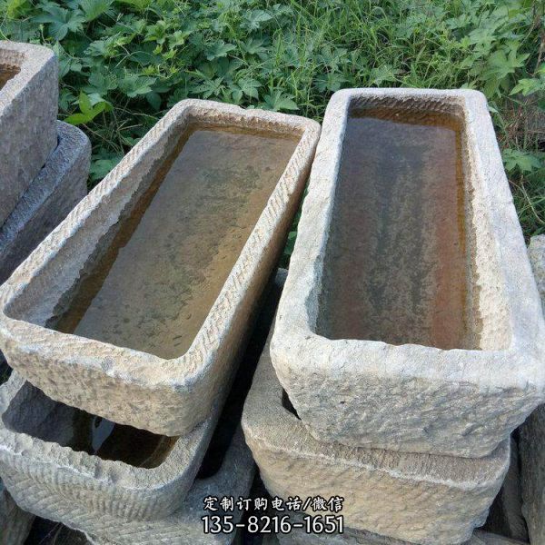 別墅花園景觀裝飾品 中式老石槽魚缸雕塑（1）