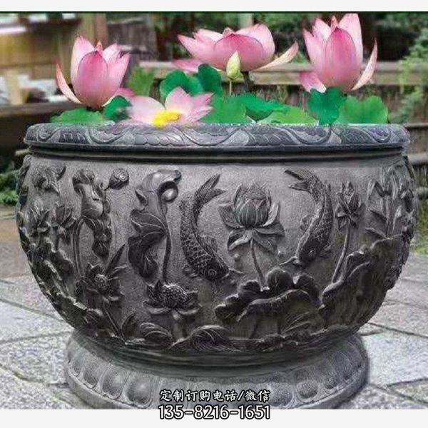 別墅花園景觀裝飾品 中式老石槽魚缸雕塑（3）