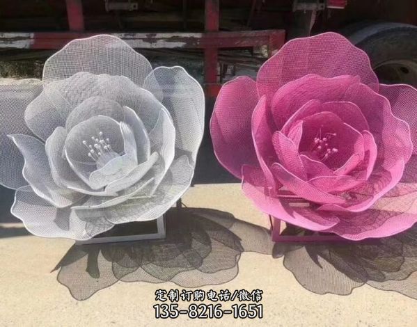 鐵藝抽象花朵鏤空不銹鋼玫瑰花雕塑景觀裝飾擺件（1）