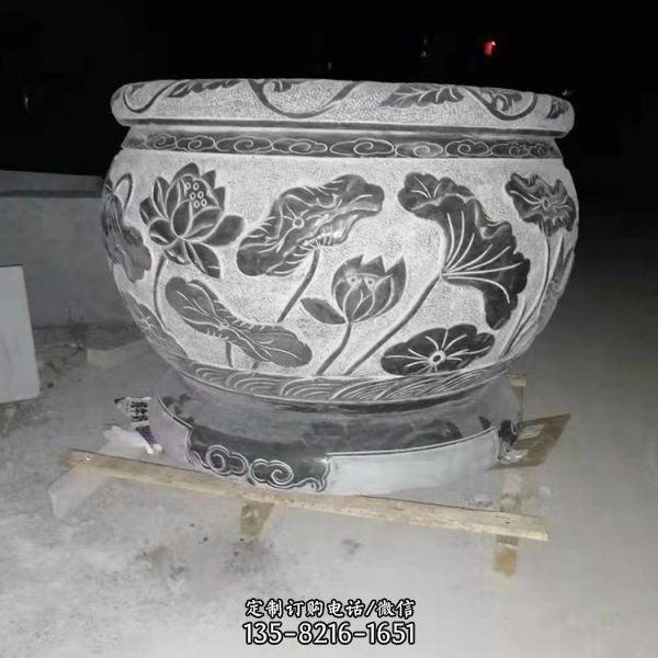 青石石雕魚缸中式老式石槽雕塑（1）