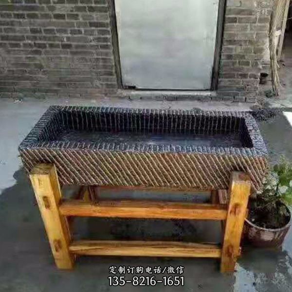 青石石雕魚缸中式老式石槽雕塑（3）