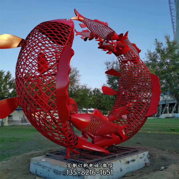 不銹鋼鏤空創(chuàng)意網格金屬鐵藝魚雕塑