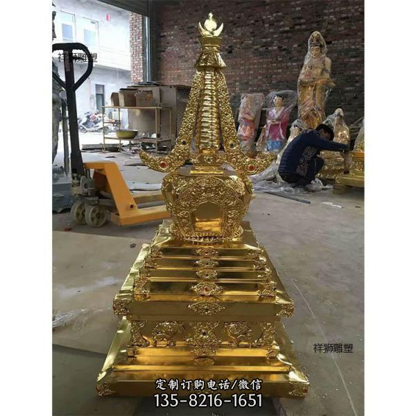 寺廟不銹鋼噴金烤漆舍利塔雕塑（4）