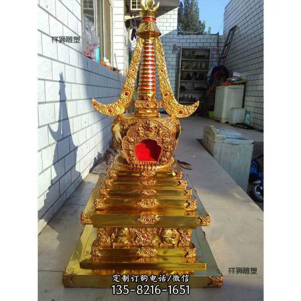 寺廟不銹鋼噴金烤漆舍利塔雕塑（3）