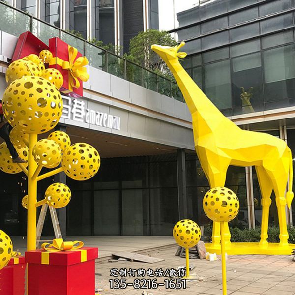 商場大型景觀玻璃鋼抽象鹿雕塑動物小品擺件（3）
