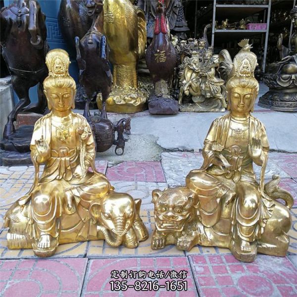 鑄銅噴金烤漆寺廟供奉文殊普賢