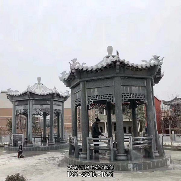 中式石雕戶外公園六角涼亭雕塑（1）