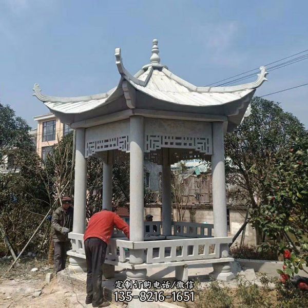 中式石雕戶外公園六角涼亭雕塑（4）
