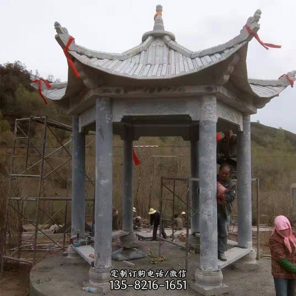 中式石雕戶外公園六角涼亭雕塑（3）