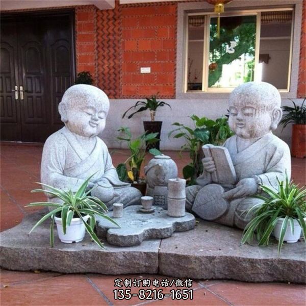 大理石石雕戶外園林景觀小沙彌雕塑