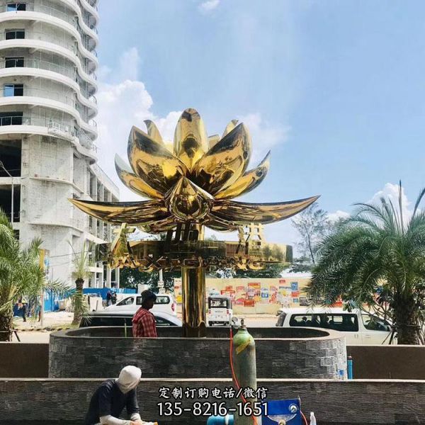 園林廣場水池不銹鋼烤漆蓮花景觀小品擺件（4）
