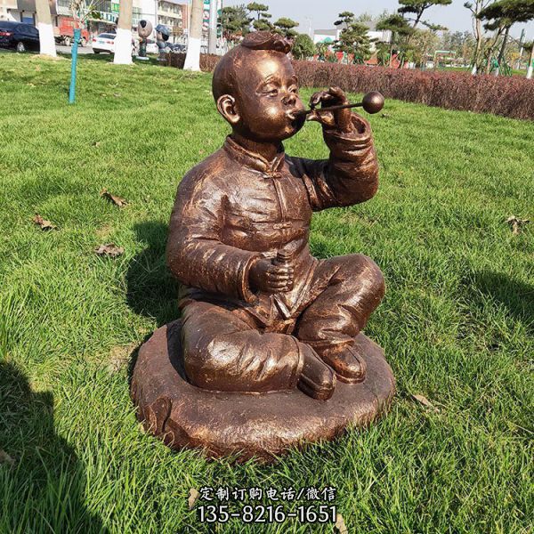 玻璃鋼仿銅校園草坪兒童學習玩耍的兒童雕塑（3）