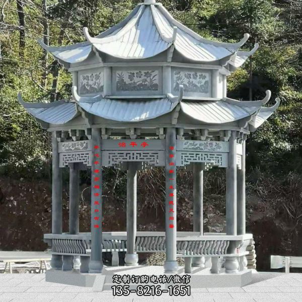 戶外公園中式多層六角涼亭雕塑（5）