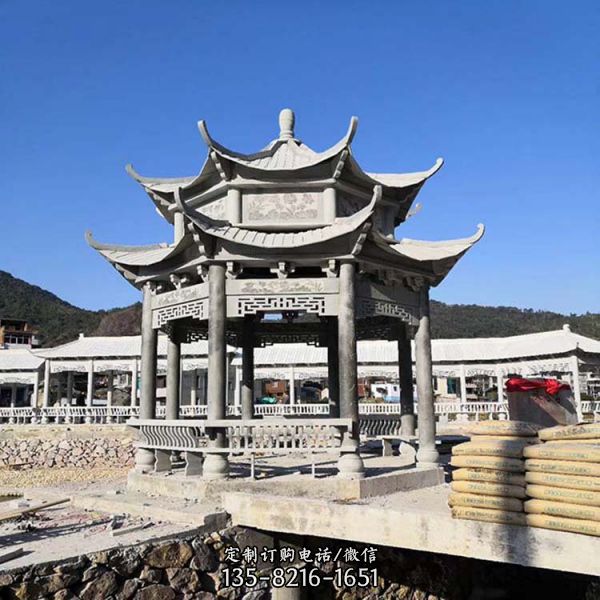 戶外公園中式多層六角涼亭雕塑（9）